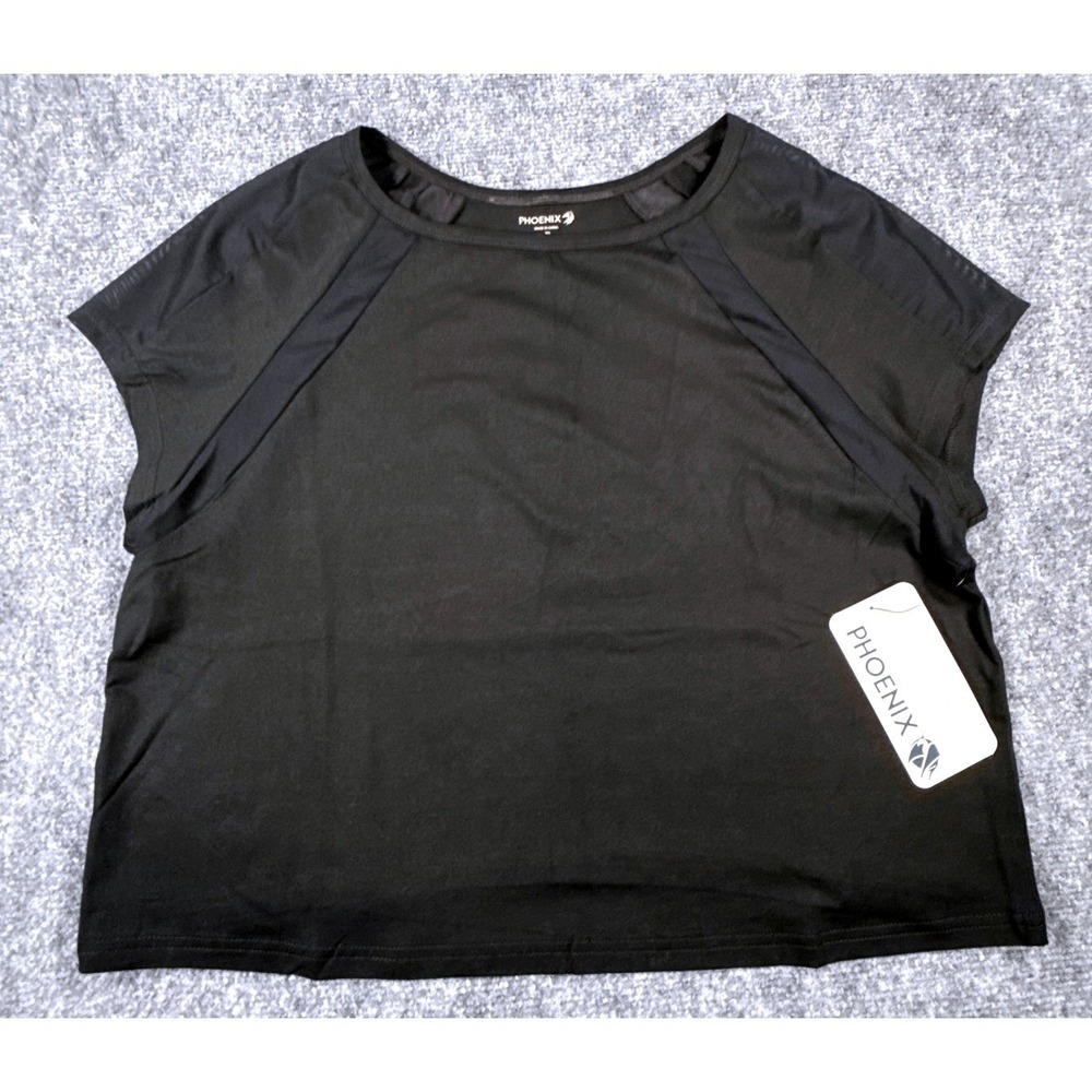 Phoenix Paros Crop Womens XL Black Short Sleeve Mesh Panel Athletic Top NWT